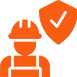 A construction worker with an orange helmet and a green background